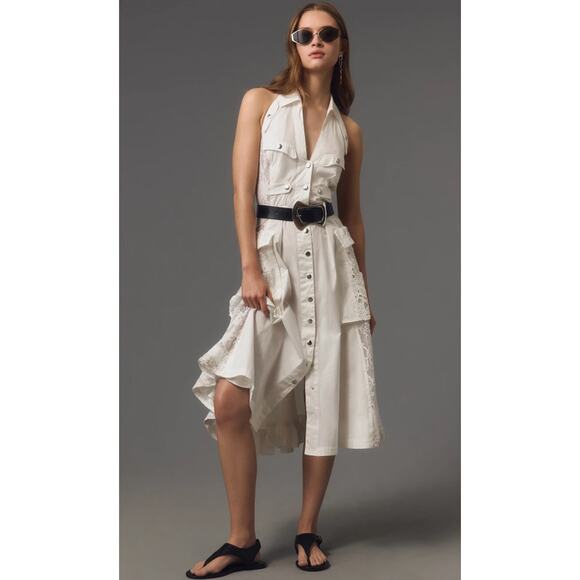 IN EARNEST by Byron Lars Halter Utility White Midi Dress Size 6 NEW - Picture 4 of 10